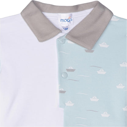 MOON 100% Cotton Polo T-Shirt and Long Pant 18-24M Teal - Little Boat