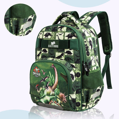 Eazy Kids - 18" School Bag Lunch Bag Pencil Case Set of 3 Dinosaur - Green