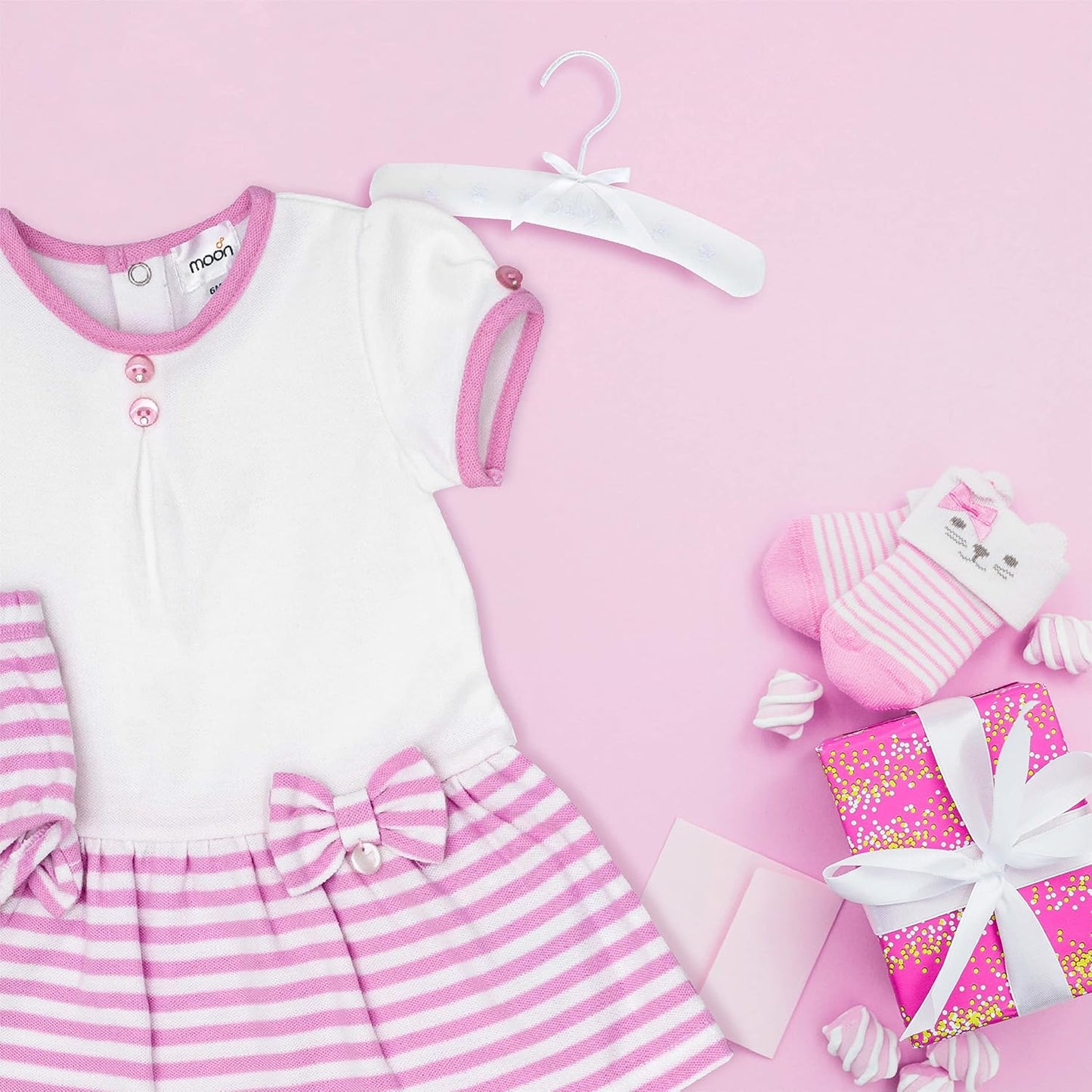 MOON 100% Cotton Dress & Panties 3-6M Pink - Pink Stripes