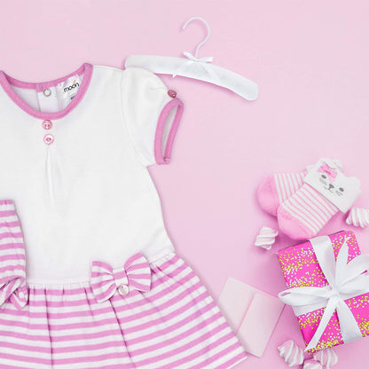 MOON 100% Cotton Dress & Panties 6-9M Pink - Pink Stripes