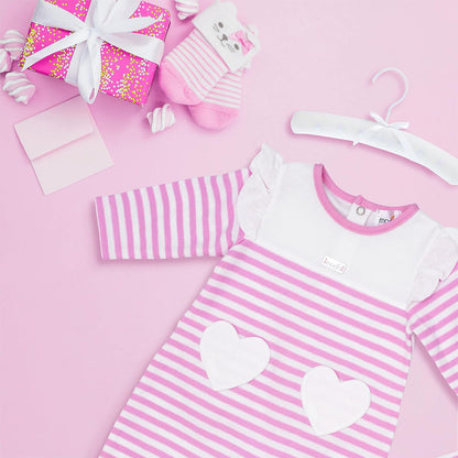 MOON 100% Cotton Sleepsuit 0-1M Pink - Pink Stripes
