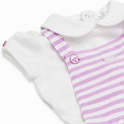 MOON 100% Cotton Collar Top and Dungaree 9-12M Pink - Pink Stripes