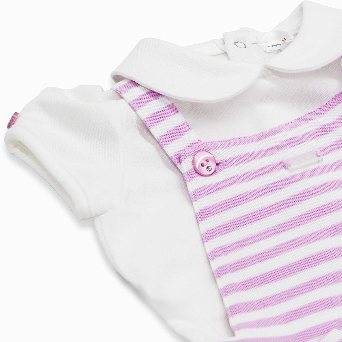 MOON 100% Cotton Collar Top and Dungaree 12-18M Pink - Pink Stripes