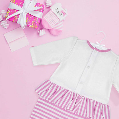 MOON 100% Cotton Footed Sleepsuit 1-3M Pink - Pink Stripes