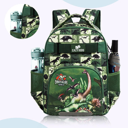 Eazy Kids - 18" School Bag Lunch Bag Pencil Case Set of 3 Dinosaur - Green