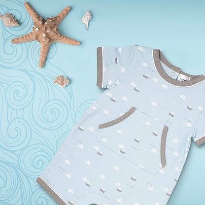 MOON 100% Cotton Romper 6-9M Teal - Little Boat