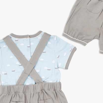 MOON 100% Cotton T-Shirt and Dungaree 12-18M Teal - Little Boat
