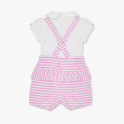 MOON 100% Cotton Collar Top and Dungaree 18-24 M Pink - Pink Stripes