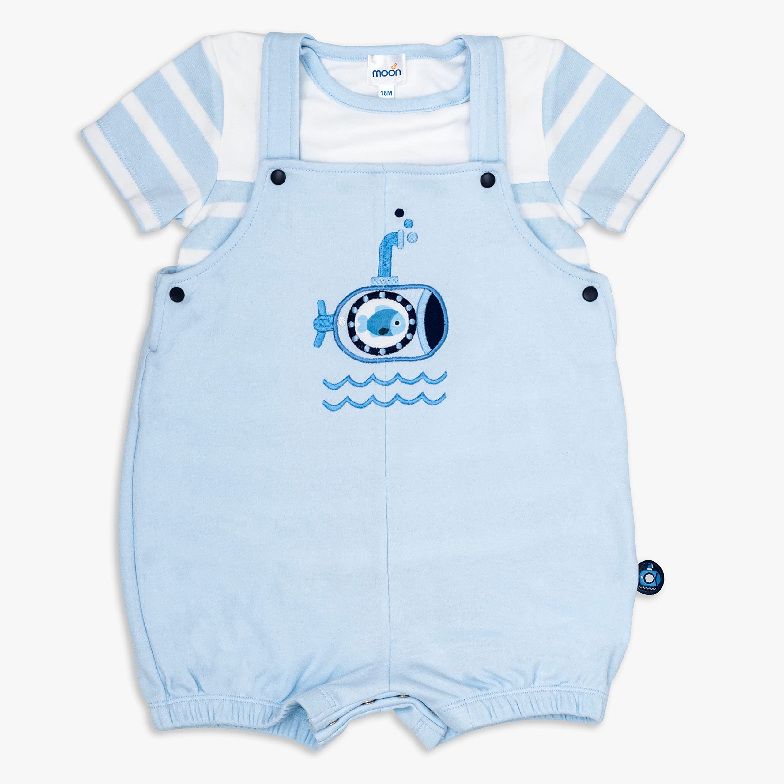 MOON 100% Cotton T-Shirt and Dungaree 9-12M Blue - Little Submarine
