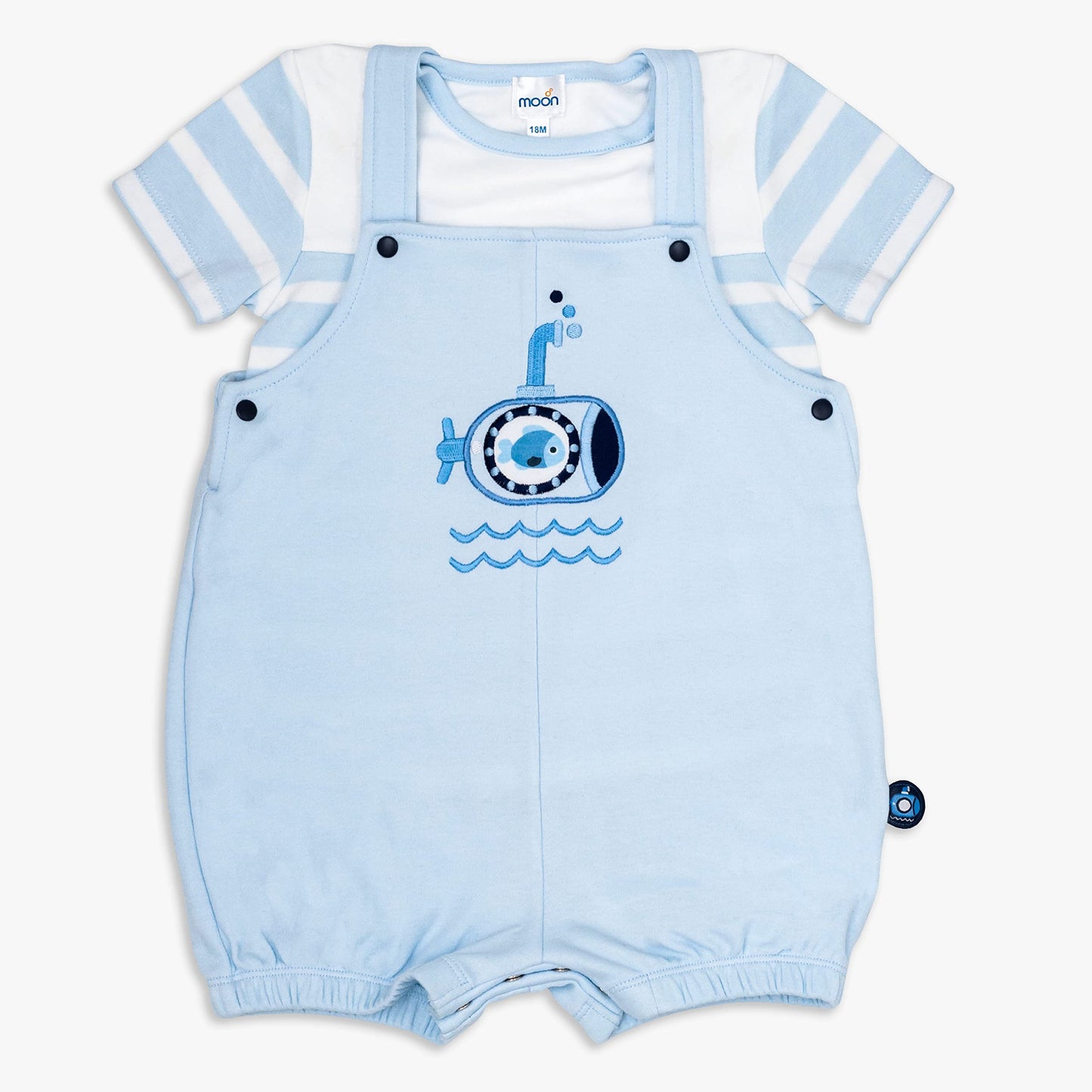 MOON 100% Cotton T-Shirt and Dungaree 12-18M Blue - Little Submarine