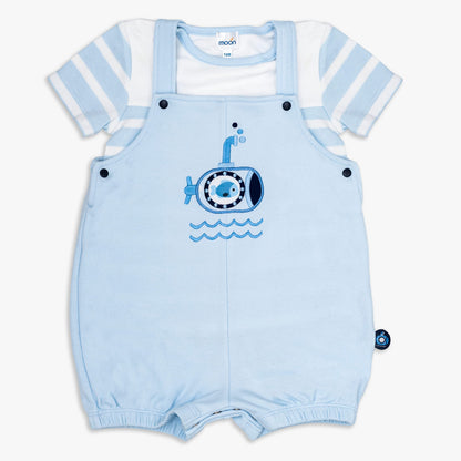 MOON 100% Cotton T-Shirt and Dungaree 18-24M Blue - Little Submarine