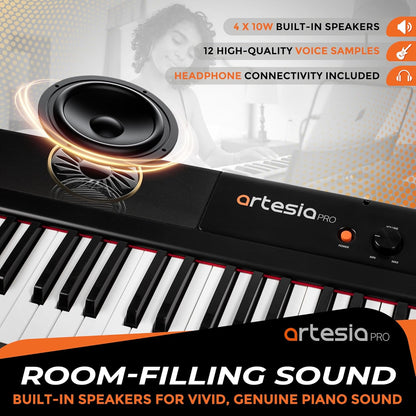 Artesia Pro Performer Series 88 Velocity Sensitive Weighted Keys Portable Digital Piano, Black