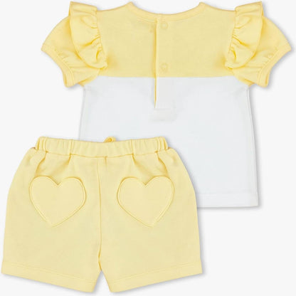 MOON 100% Cotton Short-Sleeved Top & Shorts 6-9M Yellow - Lemon Hearts