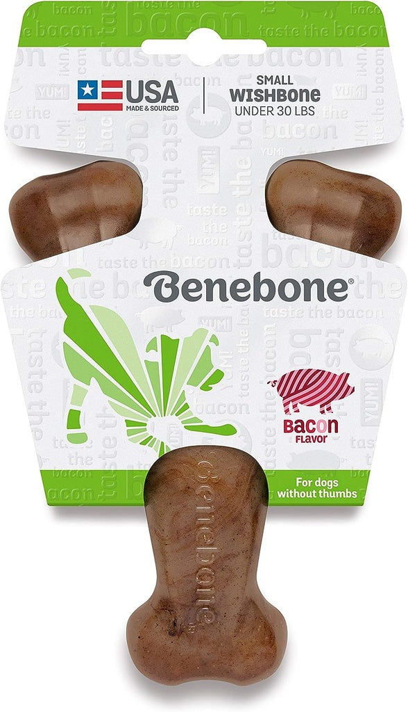 Benebone Wishbone Dog Chew Toy for Aggressive Chewer Bacon Flavor Small