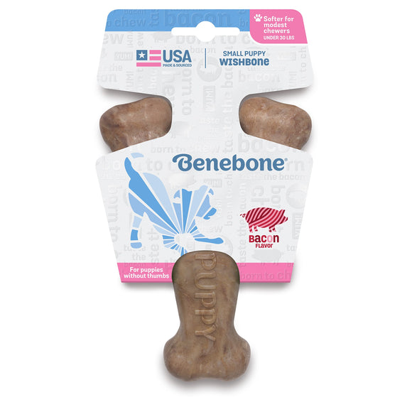 Benebone Wishbone Puppy Dog Chew Toy for Softer Modest Chewers Bacon Flavor Small