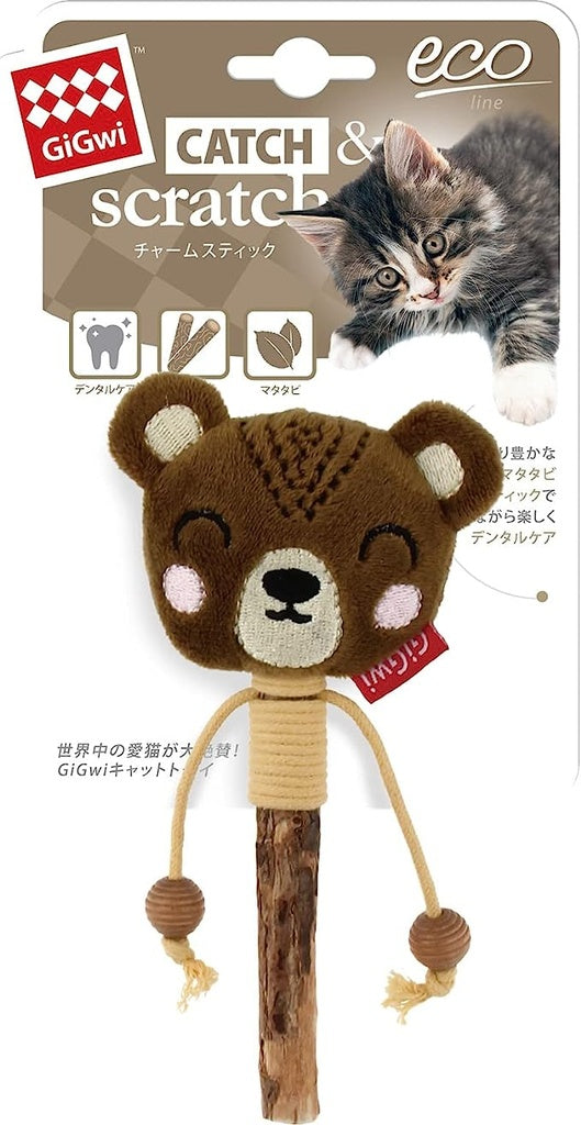 Gigwi Toy Bear Catch & Scratch Eco Line With Slivervine Leaves & Stick