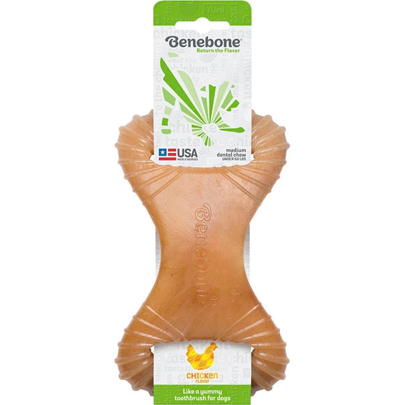 Benebone Dental Dog Chew Toy for Aggressive Chewers Chicken Flavor Medium