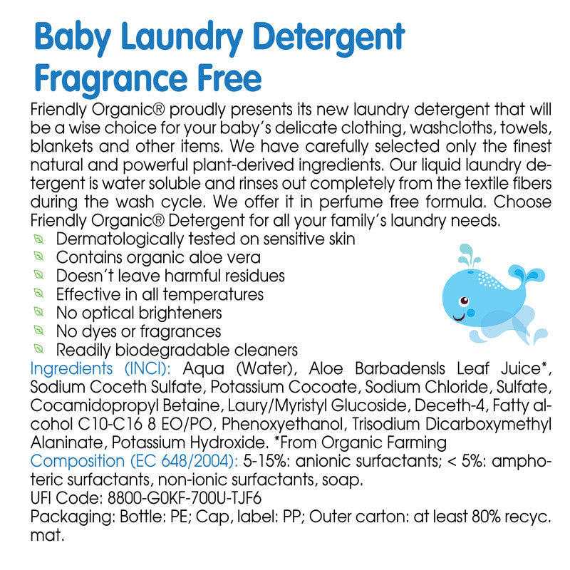 Friendly Organic Fragrance Free Baby Laundry Detergent 1000ml -  White