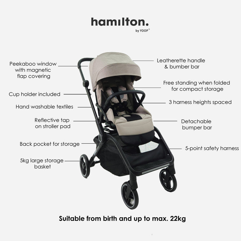 Hamilton by Yoop T1 Buggy – Lightweight Stroller - Khaki