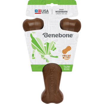 Benebone Wishbone Dog Chew Toy for Aggressive Chewer Peanut Butter Flavor Giant