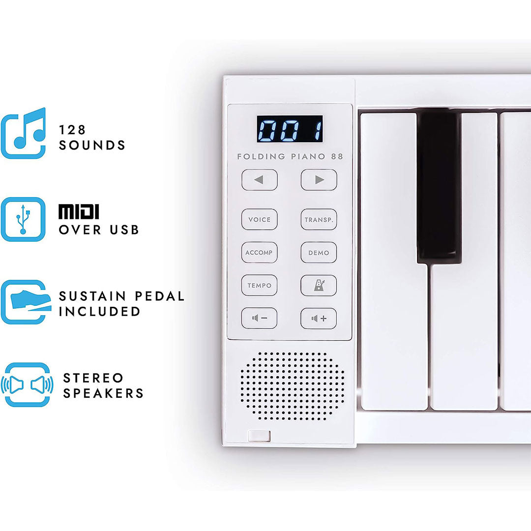 Carry-On 88 Key Folding Piano and Midi Controller, White Finish