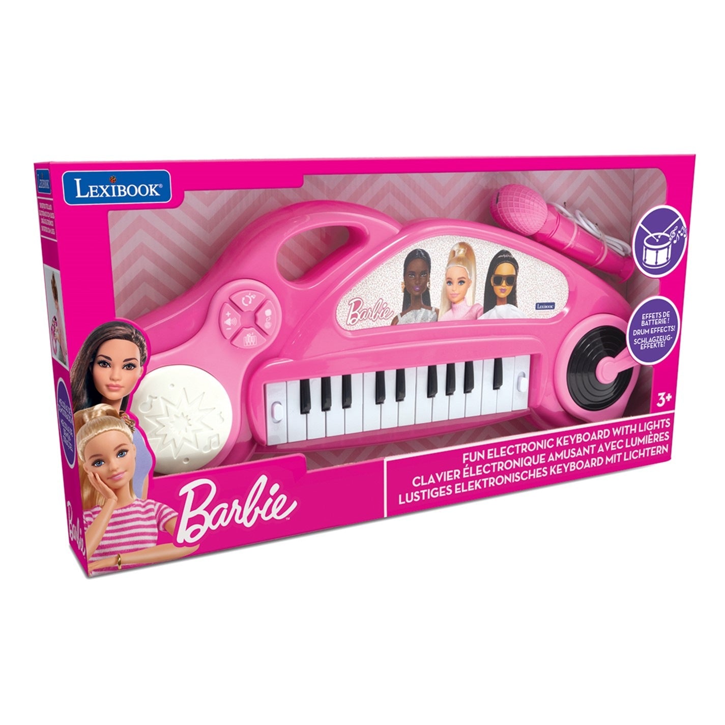 lexibook - barbie electronic piano keyboard w/light and microphone