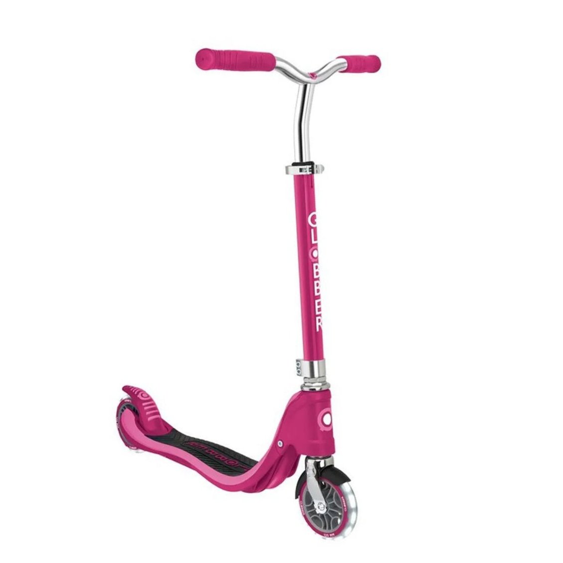 Globber - Flow 125 Lights Scooter for Kids 6+ - Foldable, Adjustable, LED Wheels, Rear Brake, Ruby