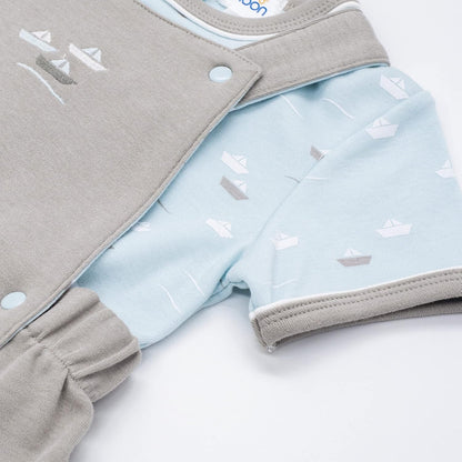 MOON 100% Cotton T-Shirt and Dungaree 12-18M Teal - Little Boat
