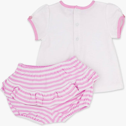 MOON 100% Cotton Top & Bloomer 0-3M Pink - Pink Stripes