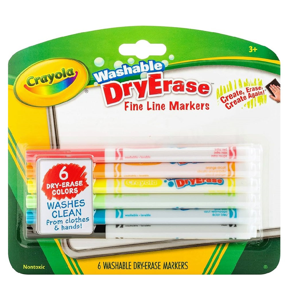 Crayola - 6 Ct Dry Erase Fine Line Washable Markers