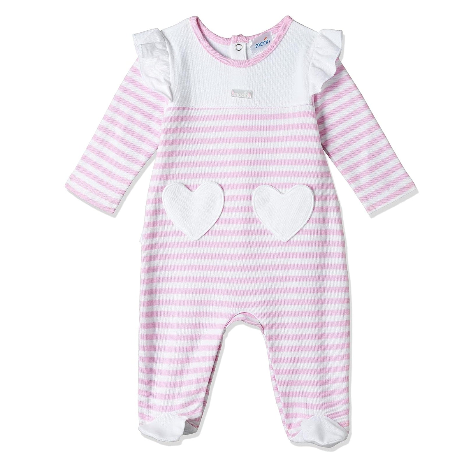 MOON 100% Cotton Sleepsuit 3-6M Pink - Pink Stripes