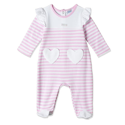 MOON 100% Cotton Sleepsuit 0-1M Pink - Pink Stripes