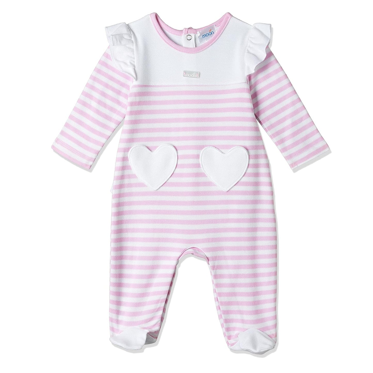 MOON 100% Cotton Sleepsuit 1-3M Pink - Pink Stripes