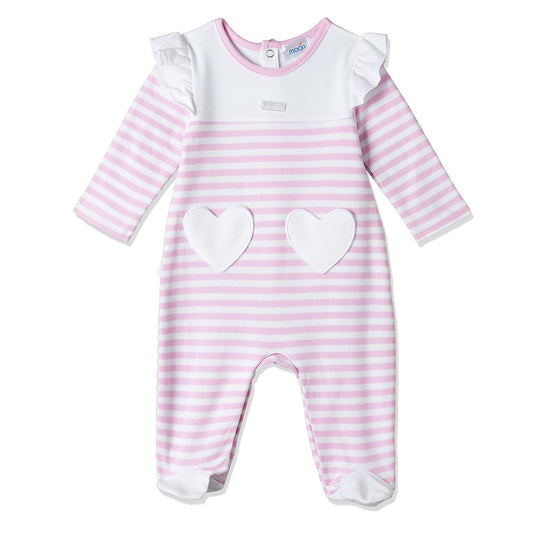 MOON 100% Cotton Sleepsuit 1-3M Pink - Pink Stripes