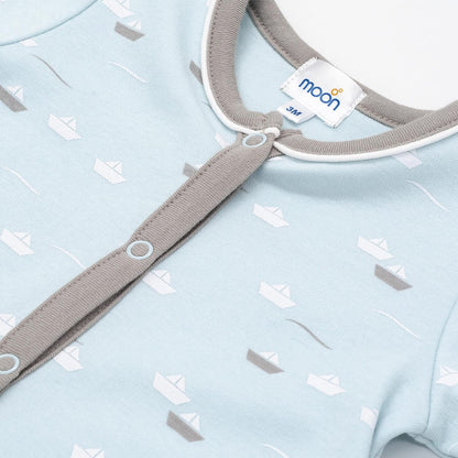 MOON 100% Cotton  Sleepsuit, Hat And Bib 3pcs 1-3M Teal - Little Boat