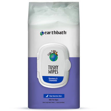 Earthbath Tushy Wipes Rosemary & Chamomile 100ct Odor Eating Enzymes & Baking Soda in re-sealable Pouch