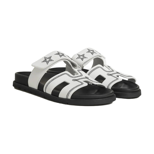 Hermes Chypre Sandals "White Leather Stars"