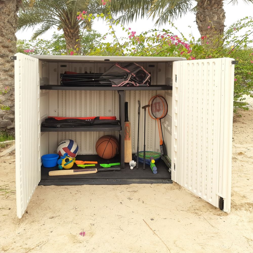 Camel Tough Outdoor Storage Cabinet with shelf