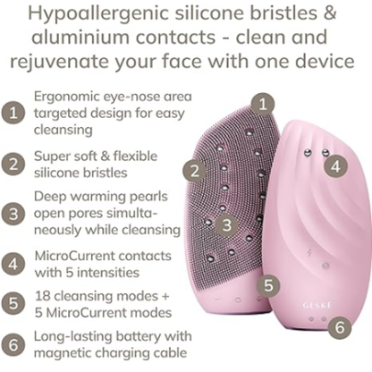Geske Sonic Thermo Facial Brush & Face-Lifter  8 in 1 (pink)