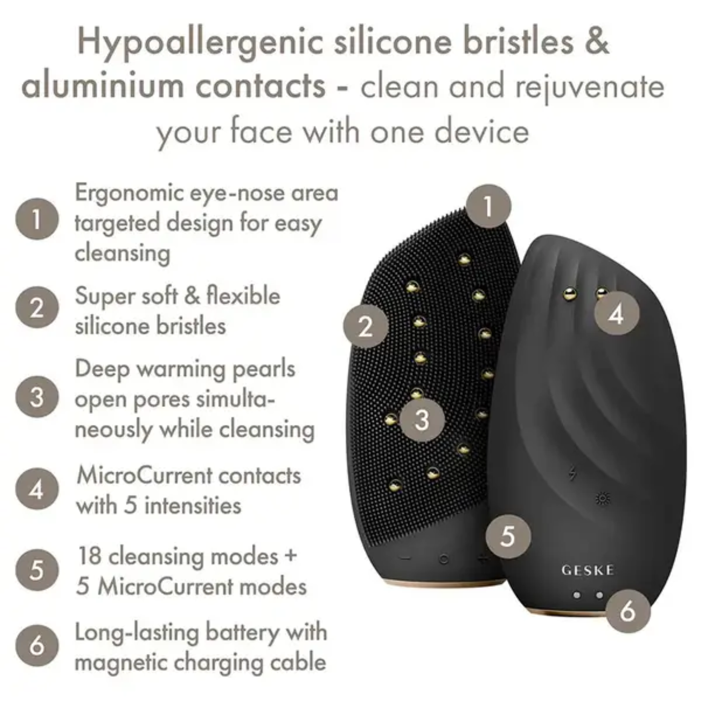 Geske Sonic Thermo Facial Brush & Face-Lifter  8 in 1 (Gray)