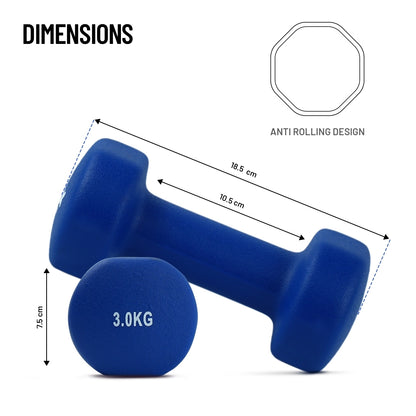 Axox Fitness Neoprene Dumbbell Pair for Strength & Rehab Training | 3 Kg