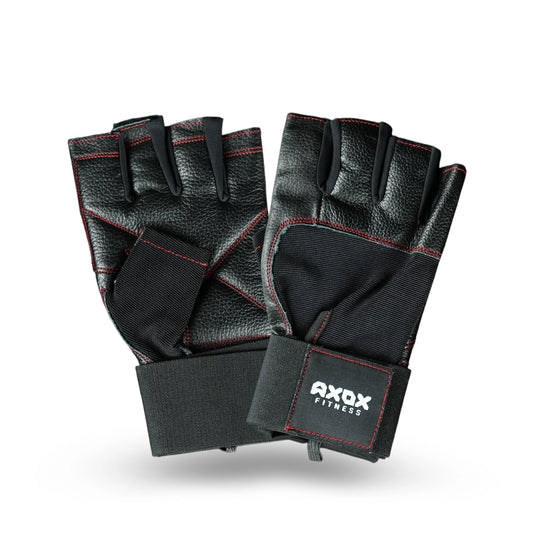 Axox Fitness Premium Leather Weight Lifting Gloves - L