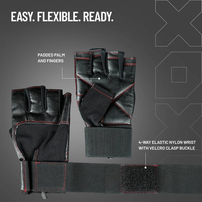 Axox Fitness Premium Leather Weight Lifting Gloves - L