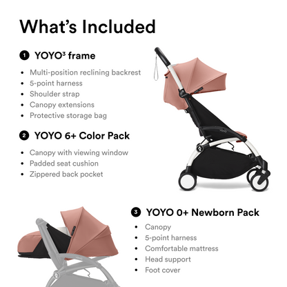 Stokke YOYO3 Black Frame & 0+ & 6+ Ginger Bundle