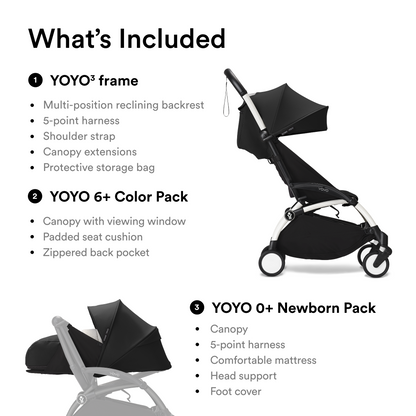 Stokke YOYO3 White Frame & 0+ & 6+ Black Bundle