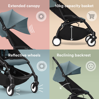 Stokke YOYO3 Black Frame & 0+ & 6+ Aqua Bundle