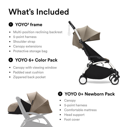 Stokke YOYO3 White Frame & 0+ & 6+ Taupe Bundle