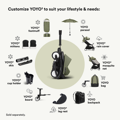 Stokke YOYO3 Black Frame & 0+ & 6+ Olive Bundle