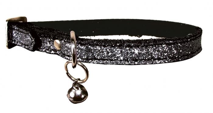 Bobby Paillete Cat Collar Leather Glittery Safety Release Bell Grey