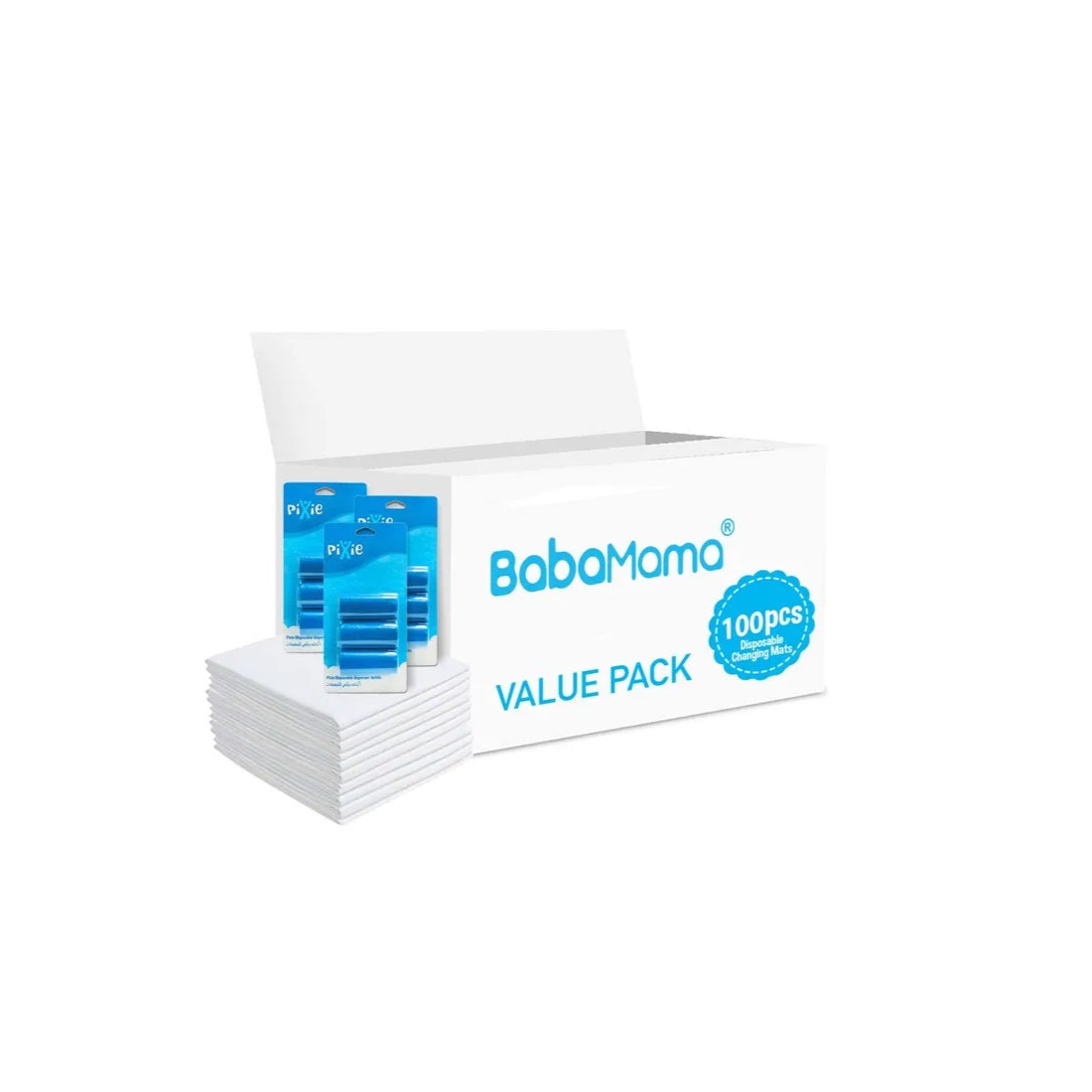 Babamama - Changing Mats 100 + Pack Of 3 Refill Blue 180 Nappy Bags